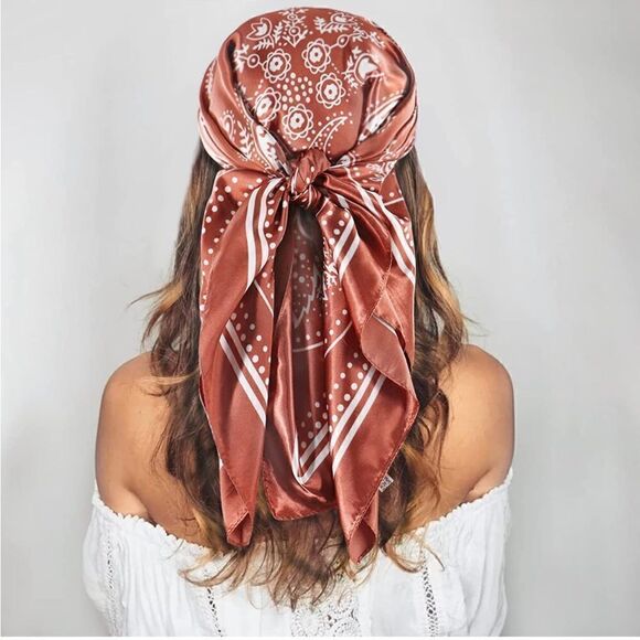 None Accessories - Brown Paisley Silky Scarf 